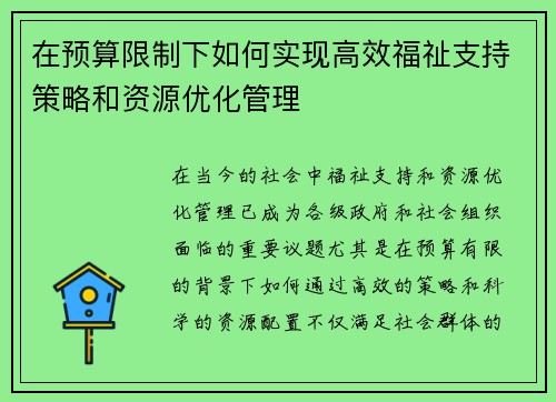 在预算限制下如何实现高效福祉支持策略和资源优化管理
