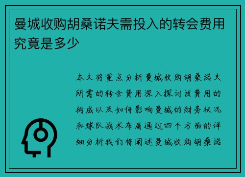 曼城收购胡桑诺夫需投入的转会费用究竟是多少